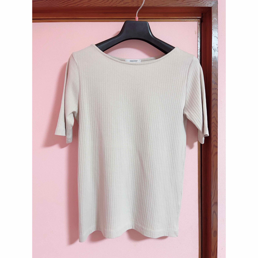 OPAQUE.CLIP(オペークドットクリップ)のリブ半袖♡Tシャツ　ベージュ💕最終価格 レディースのトップス(Tシャツ(半袖/袖なし))の商品写真