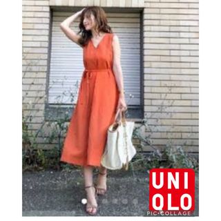 ユニクロ(UNIQLO)のUNIQLOユニクロ人気ロングワンピース夏オレンジMエポカフォクシーイエナザラ(ロングワンピース/マキシワンピース)