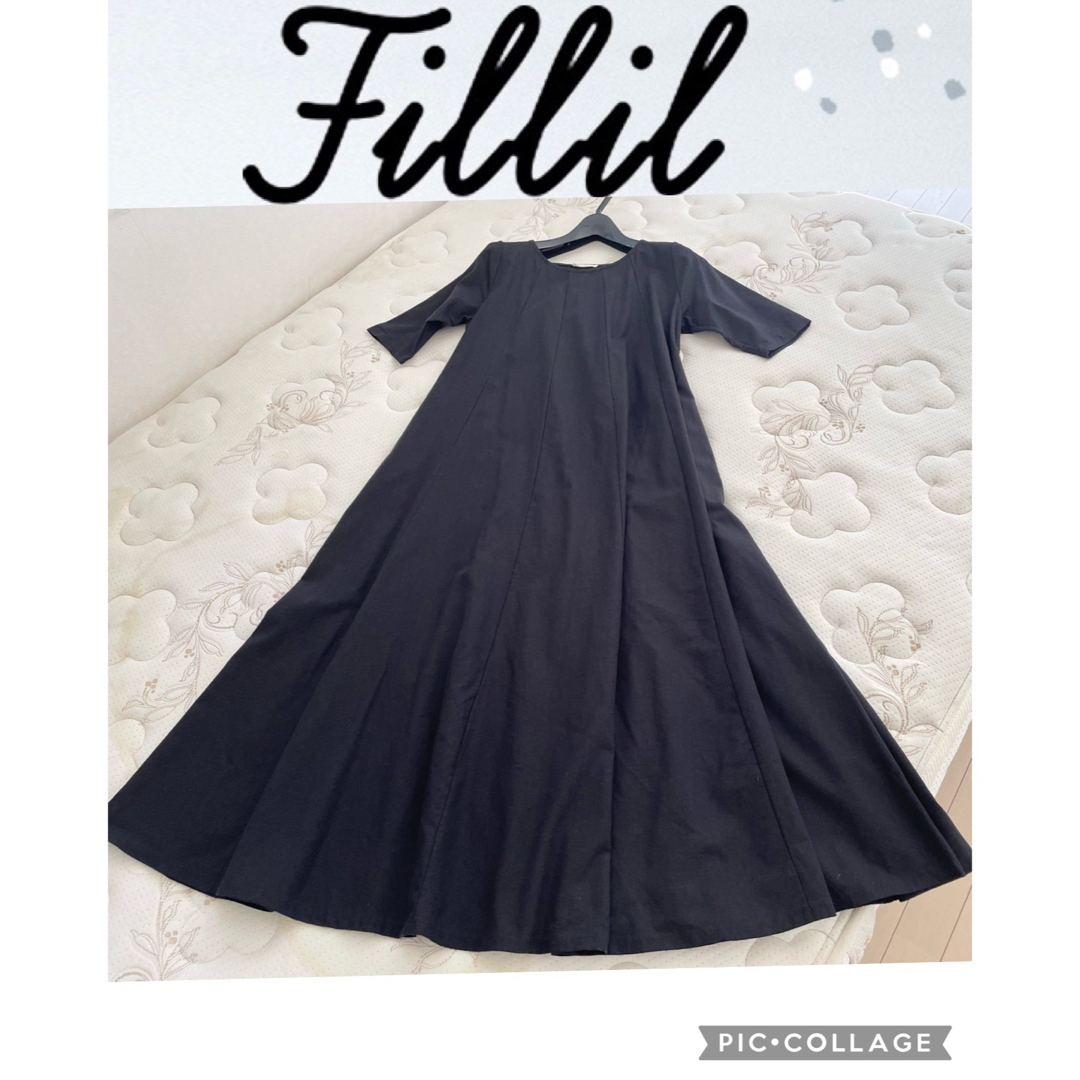 Fillil(フィリル)の美品Fillilフィリルゆったりリラックス半袖ロングワンピース黒エポカ レディースのワンピース(ロングワンピース/マキシワンピース)の商品写真