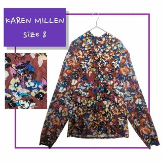 カレンミレン(Karen Millen)の【美品】 KAREN MILLEN カレンミレン 花柄 切替 トップス ブラウス(シャツ/ブラウス(長袖/七分))