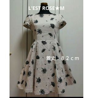 レストローズ(L'EST ROSE)の1810 L'EST ROSE★M【 ベージュ×黒 　上品な花柄ワンピース 】(ひざ丈ワンピース)