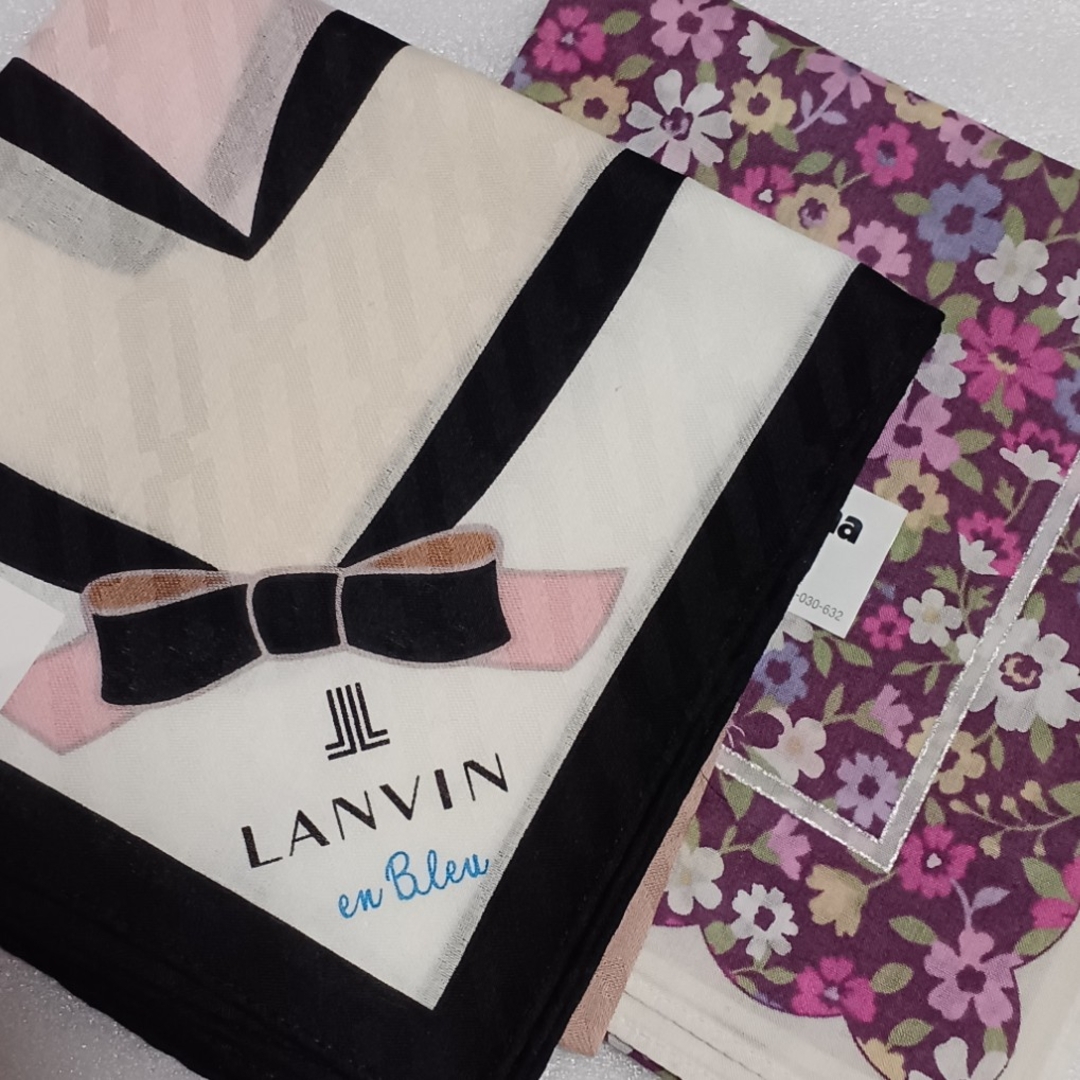 LANVIN en Bleu(ランバンオンブルー)の値下げ📌ランバンen Bleu&レノマ☆大判ハンカチ２枚セット🎀 レディースのファッション小物(ハンカチ)の商品写真