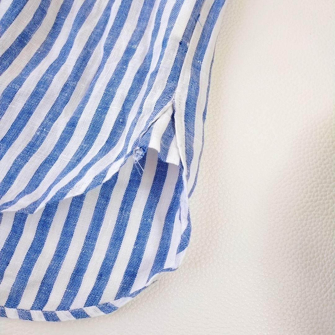 Spick & Span(スピックアンドスパン)の美品✨スピックアンドスパン】ブルーストライプ半袖リボンシャツ　リネン100% レディースのトップス(シャツ/ブラウス(半袖/袖なし))の商品写真