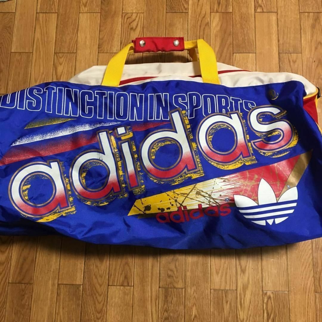 90s 日本製 adidas デサント社 ボストンバッグ 青 赤 白