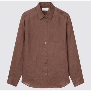 ユニクロ(UNIQLO)のUNIQLO ユニクロ プレミアムリネンシャツ長袖 ブラウン S(シャツ/ブラウス(長袖/七分))