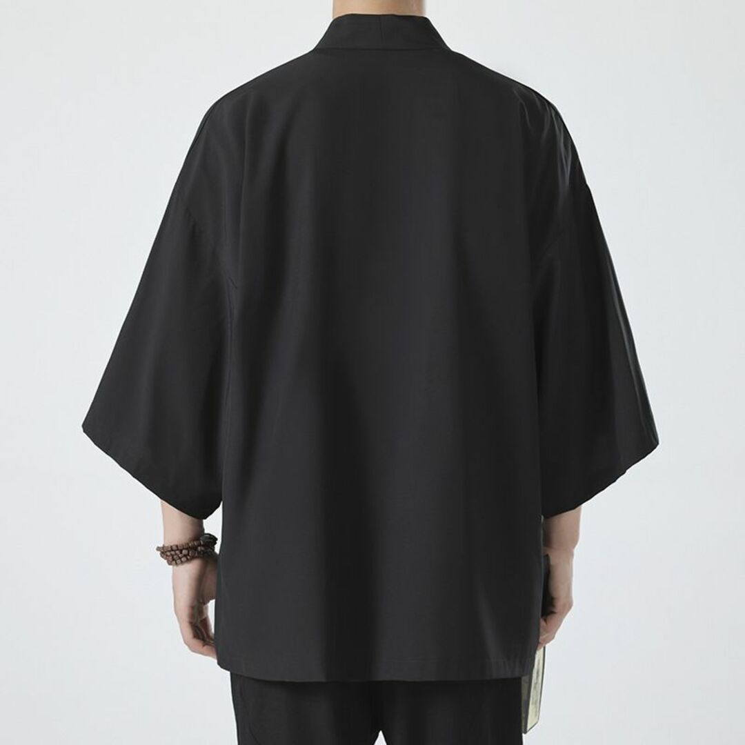 新品】和風 カーディガン ブラック 羽織 甚平 七分袖 無地 夏 涼しいの通販 by sai 甚平風カーディガン 羽織 和風 七分袖 無地 夏服 涼しい ブラック c126