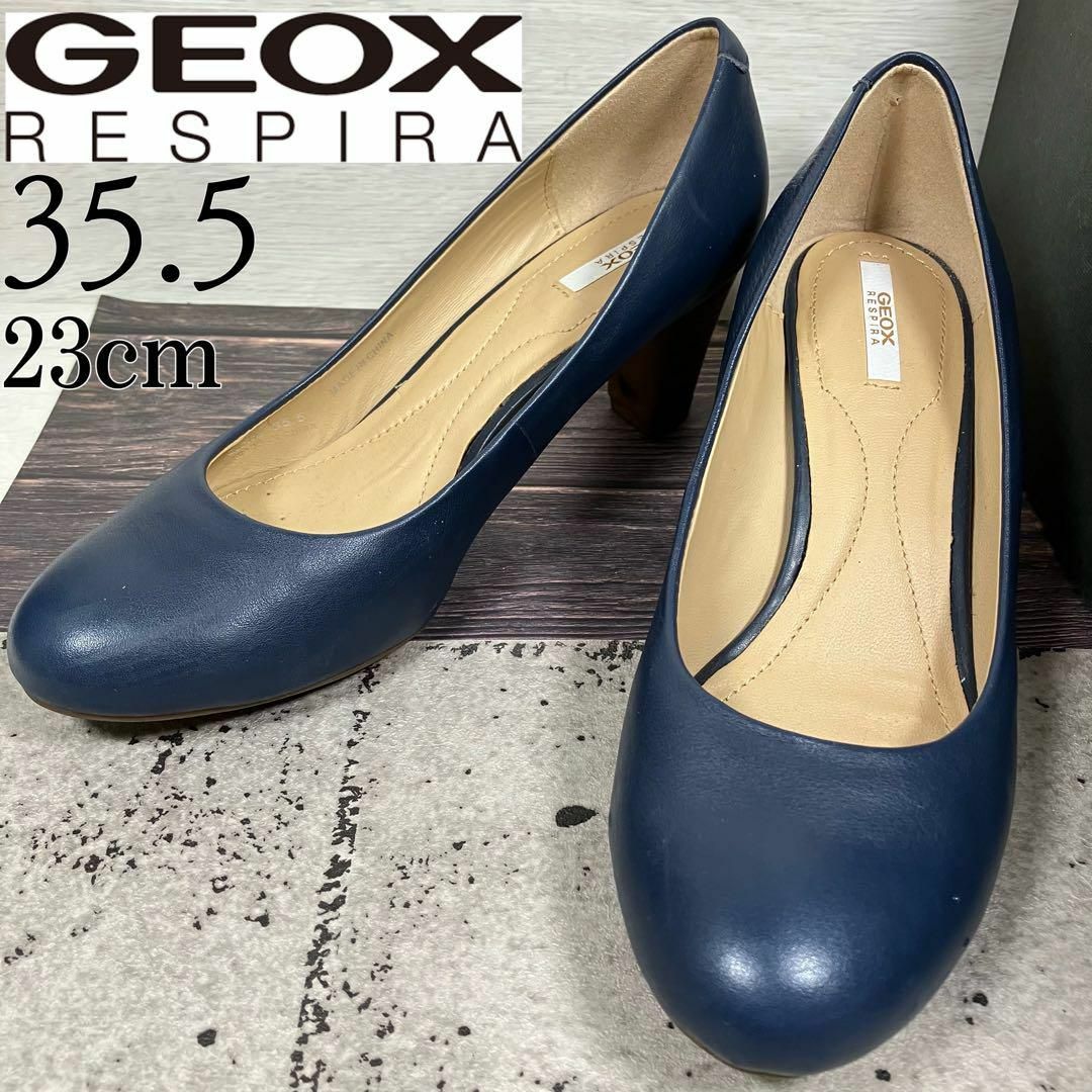 【美品】GEOX ジェオックス 23 ブルー ラウンドトゥ パンプス