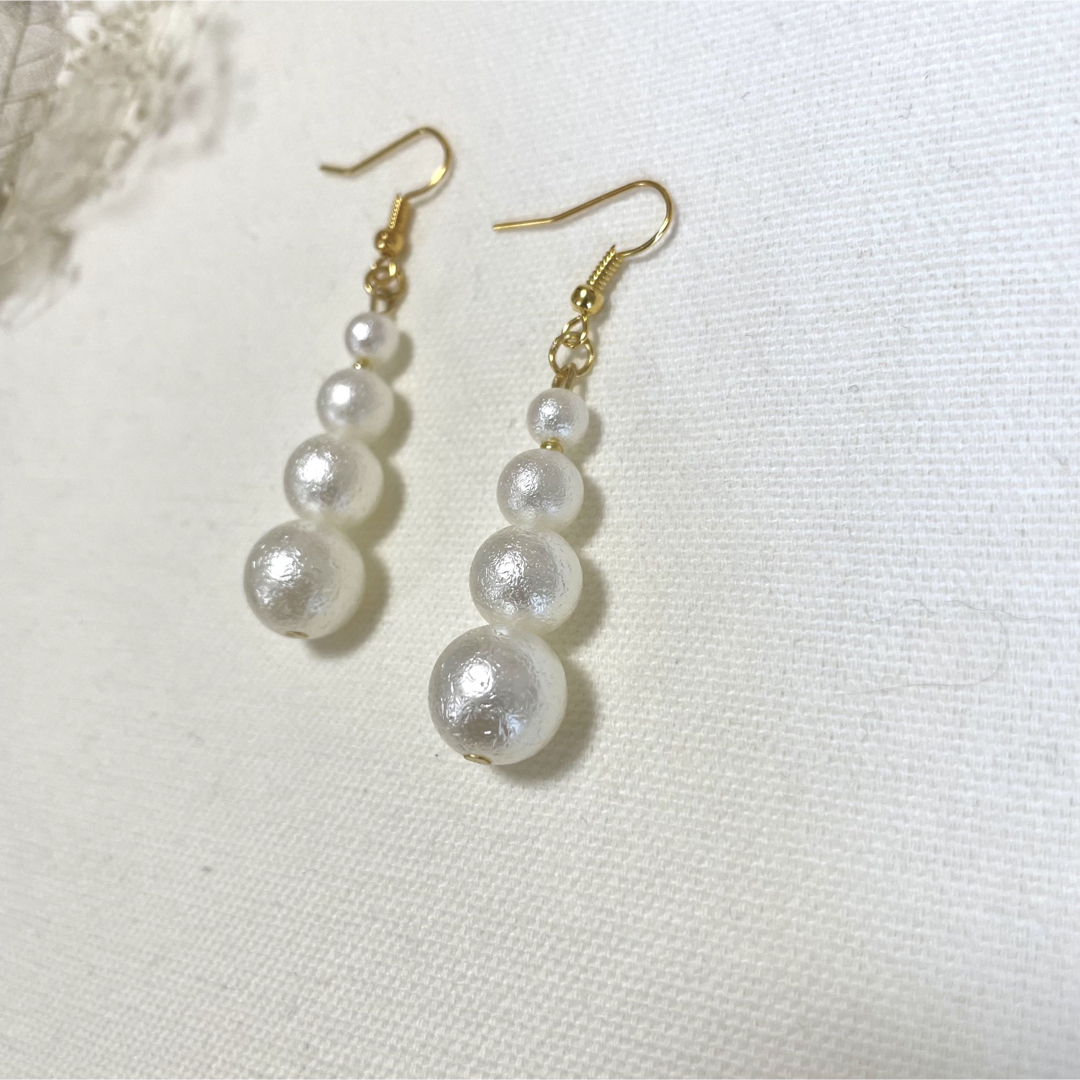 - ̗̀handmade pierce ̖́-コットンパール 結婚式 二次会 ハンドメイドのアクセサリー(ピアス)の商品写真