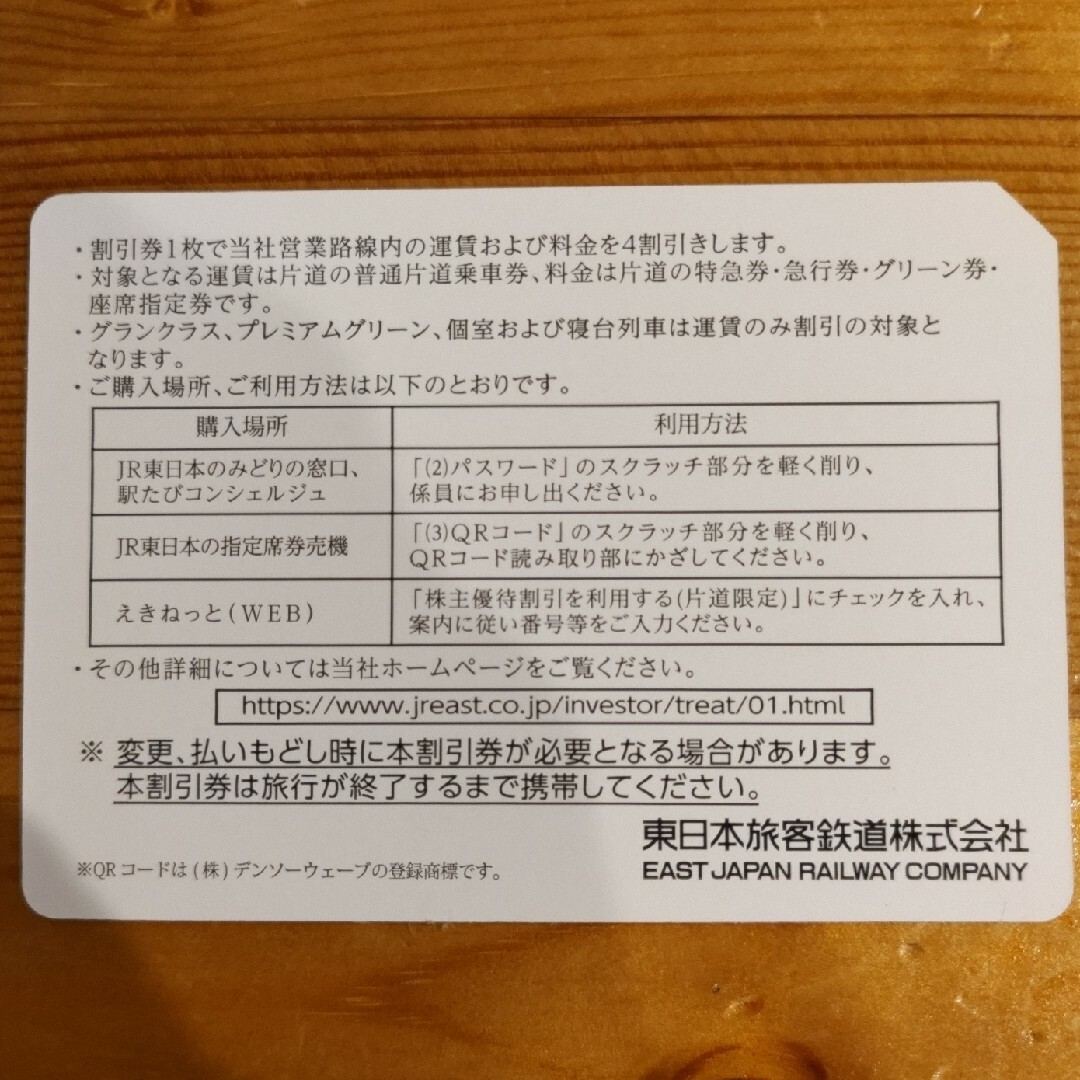 JR東日本 株主優待 ２枚