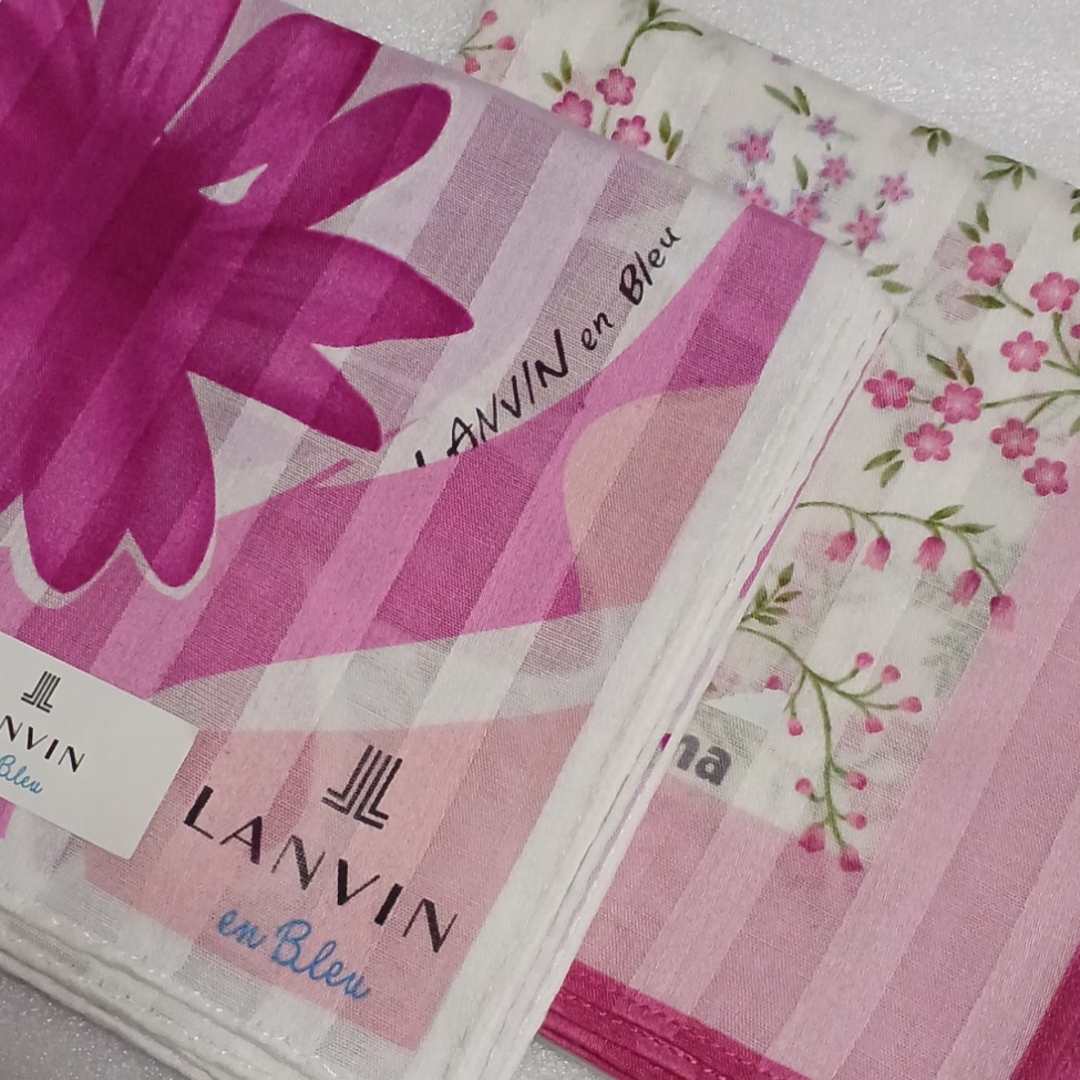 LANVIN en Bleu(ランバンオンブルー)の値下げ📌ランバンen Bleu&レノマ☆大判ハンカチ２枚セット🌼 レディースのファッション小物(ハンカチ)の商品写真