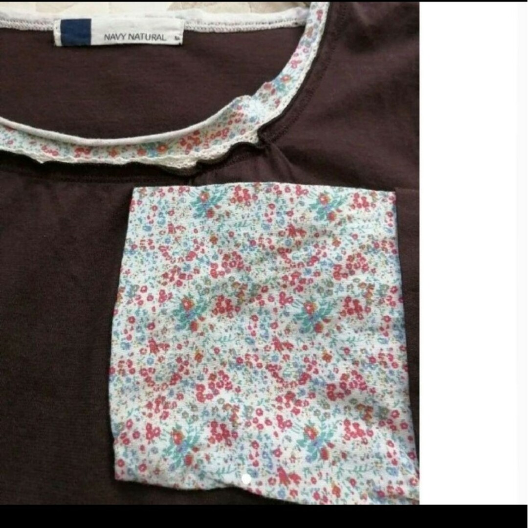 navy natural(ネイビーナチュラル)のネイビーナチュラル⭐薄手の花柄キリカエTシャツ レディースのトップス(カットソー(長袖/七分))の商品写真