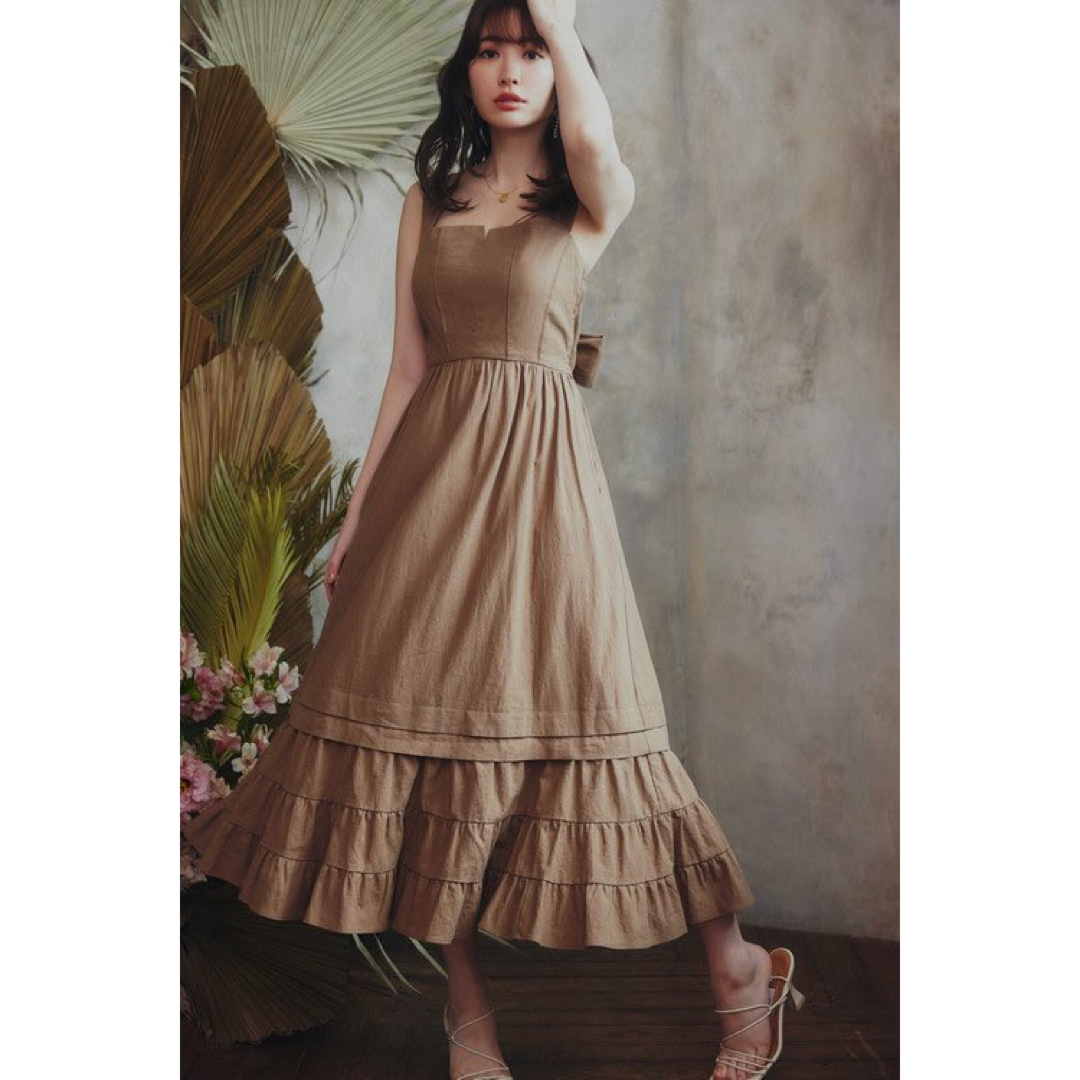 Herlipto Back Ribbon Tiered Linen Dress