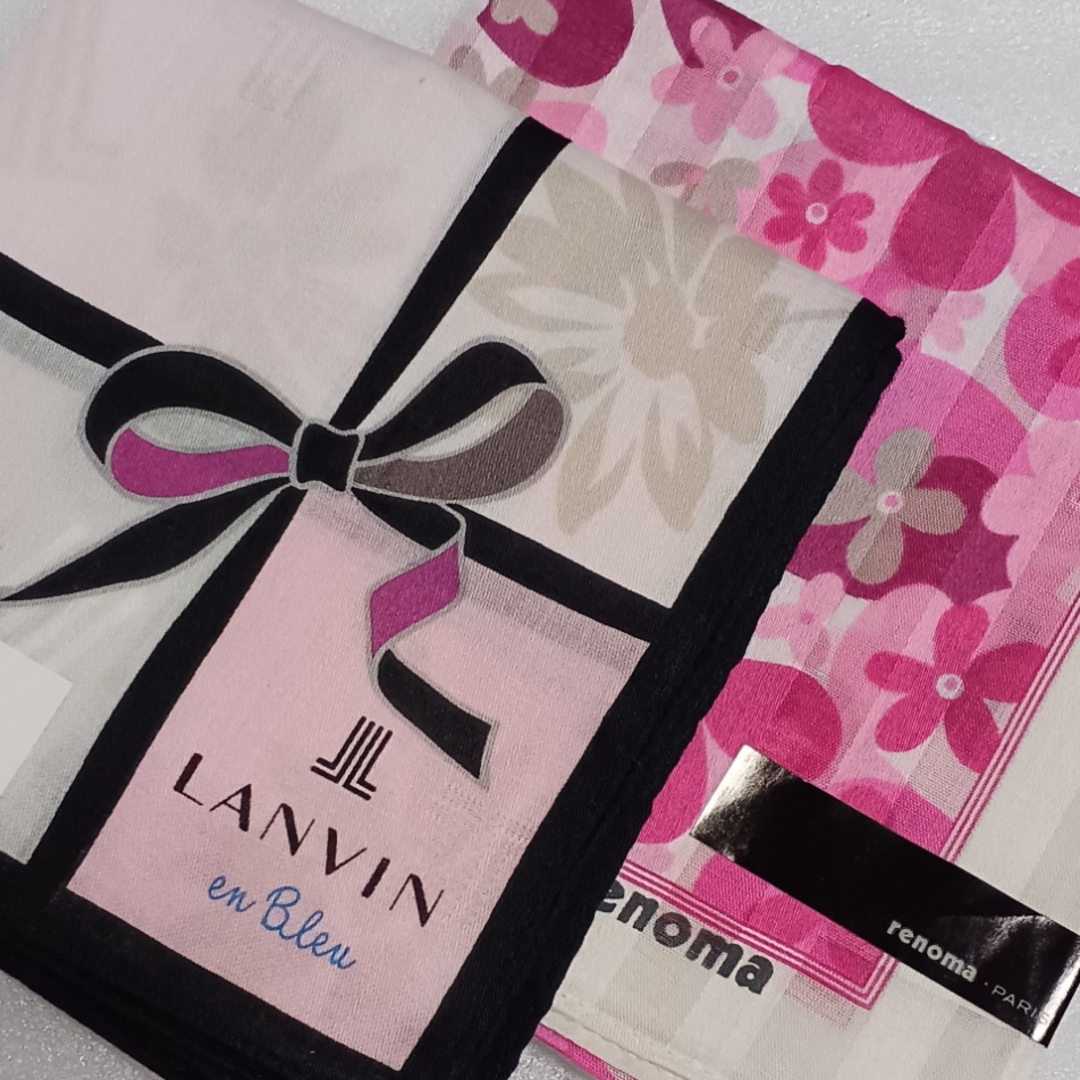 LANVIN en Bleu(ランバンオンブルー)の値下げ📌ランバンen Bleu&レノマ☆大判ハンカチ２枚セット🎀 レディースのファッション小物(ハンカチ)の商品写真