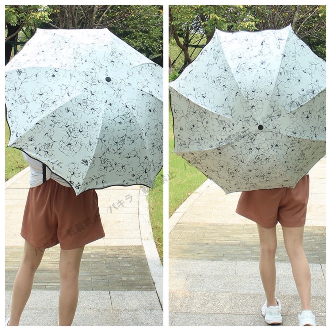 黒花柄 晴雨兼用 折りたたみ傘 遮光 UVカット 撥水加工 紫外線対策 頑丈 レディースのファッション小物(傘)の商品写真