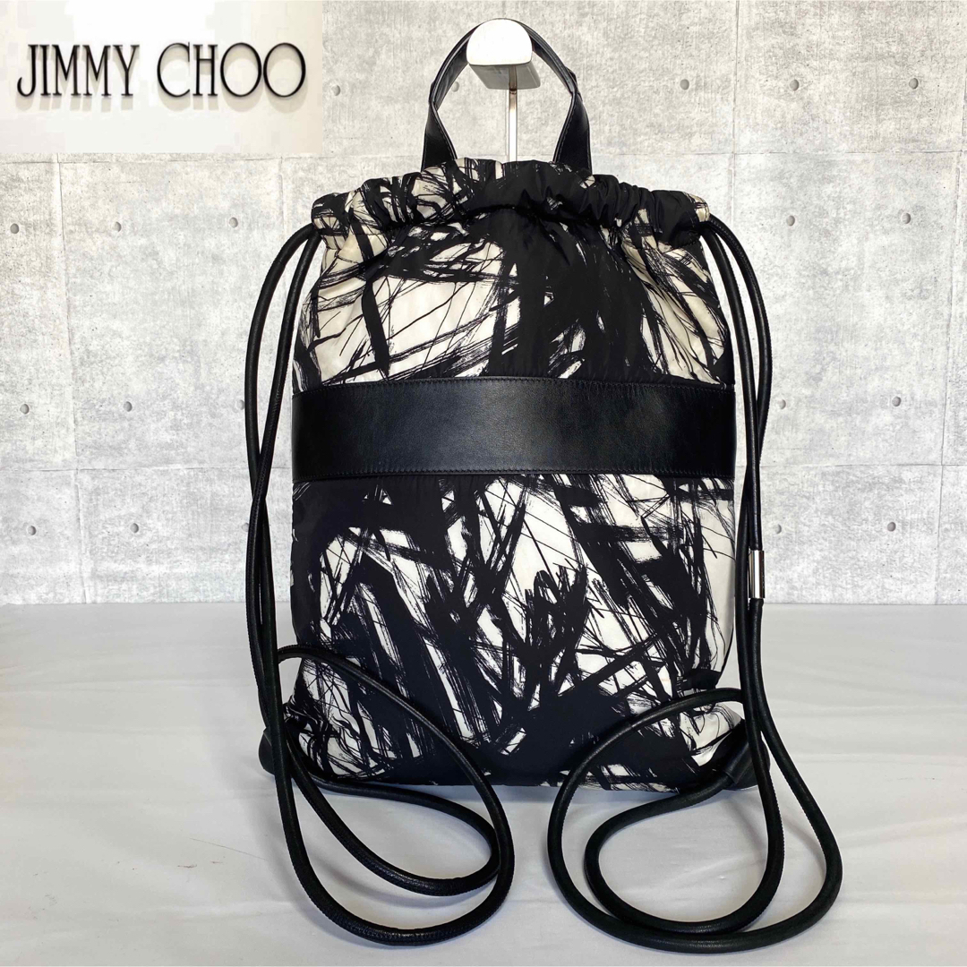 極美品】JIMMY CHOO ナイロン×レザー 黒×白 リュック ナップザック