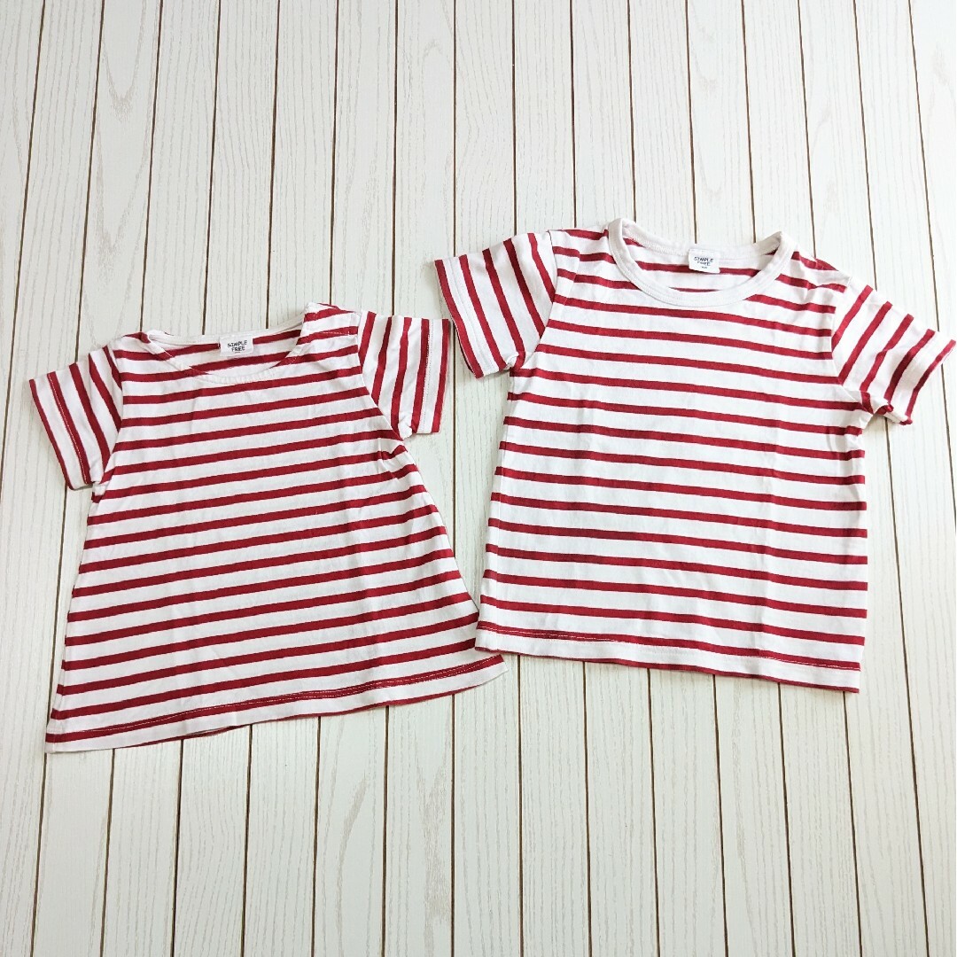 アカチャンホンポ(アカチャンホンポ)のおそろいコーデ ボーダーTシャツ 70 ＆ 100 姉妹 兄妹 白赤 キッズ/ベビー/マタニティのベビー服(~85cm)(Ｔシャツ)の商品写真