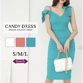 エンジェルアール(AngelR)の韓国ドレス ウエストギャザ肩リボンノースリーブタイトミディドレス 新品未使用(ナイトドレス)