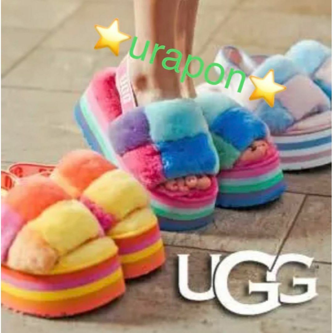 激レア①超美品✨24⇒23.5素足✨UGG✨ディスコ チェッカー スライド✨厚底-