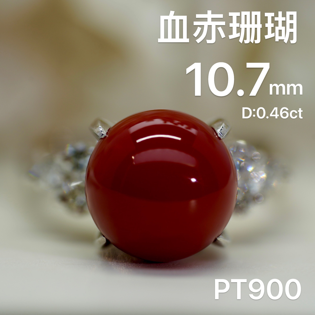 高級 血赤珊瑚10.7mm ダイヤ プラチナ リングリング(指輪) 売れ筋半額 ...