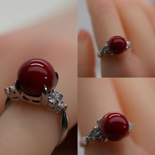 高級 血赤珊瑚10.7mm ダイヤ プラチナ リングの通販 by Treasure zone