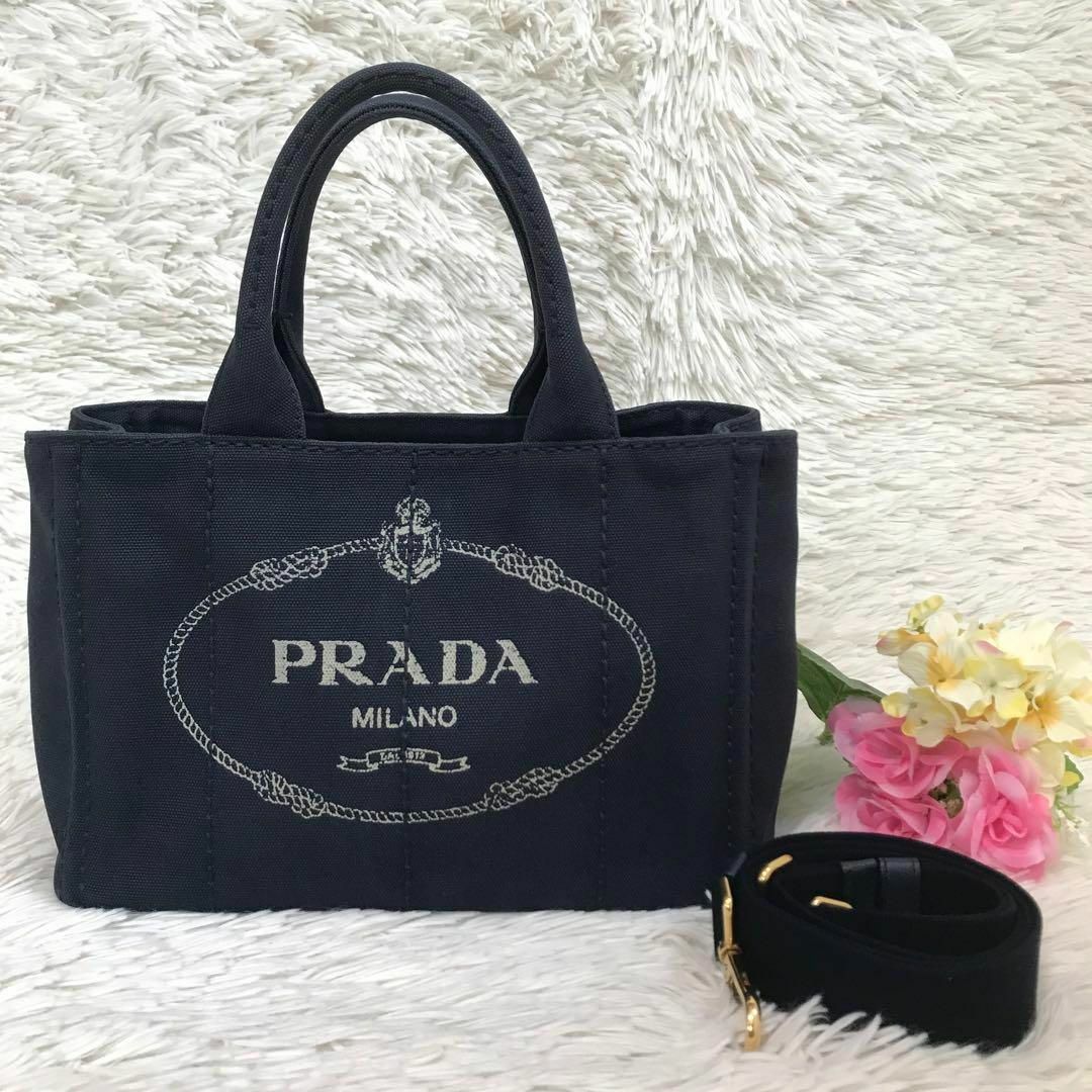 美品】PRADA ハンドバック 三角プレート カナパS 黒 ゴールド金具