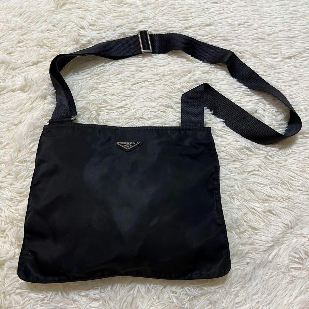 極美品★PRADA　プラダ ショルダーバッグ 三角ロゴ ベルト ナイロン 黒色