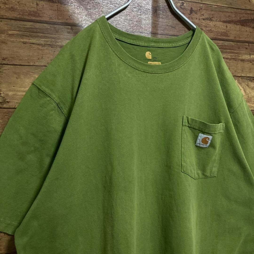 carhartt(カーハート)の【オーバーサイズ】古着　カーハート　tシャツ 半袖　ポケット　2XL グリーン系 メンズのトップス(Tシャツ/カットソー(半袖/袖なし))の商品写真