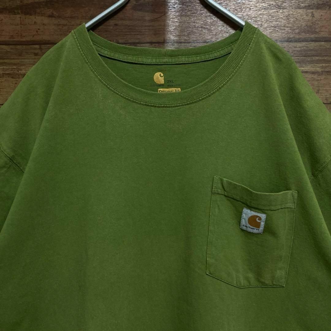 carhartt(カーハート)の【オーバーサイズ】古着　カーハート　tシャツ 半袖　ポケット　2XL グリーン系 メンズのトップス(Tシャツ/カットソー(半袖/袖なし))の商品写真