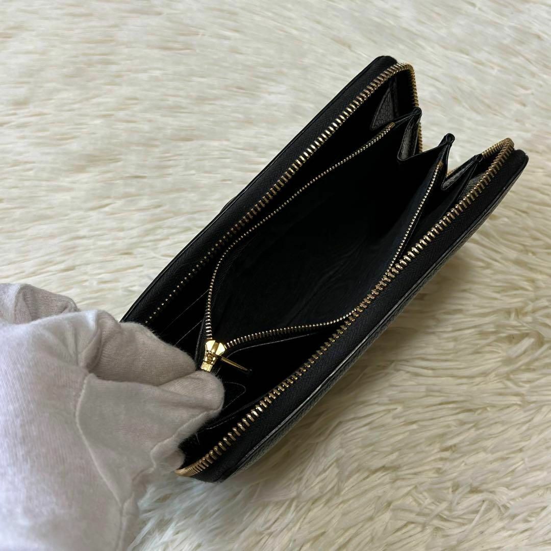 白木/黒塗り 【極美品】グッチ 長財布 ラウンドファスナー ズゥミ シボ