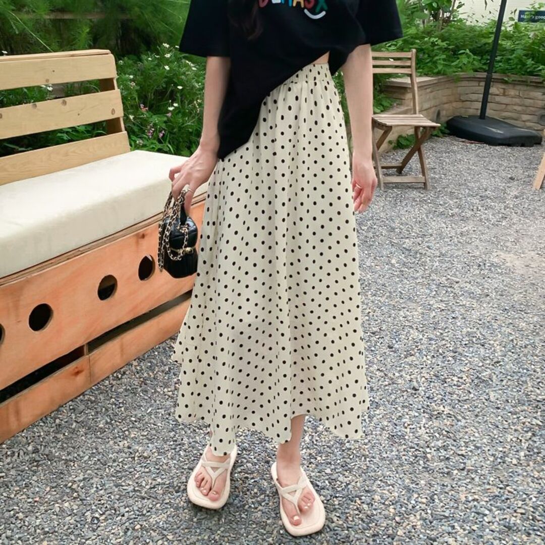 ドット柄 ロング スカート 春夏服 ボトムス ホワイトの通販 by mary*'s