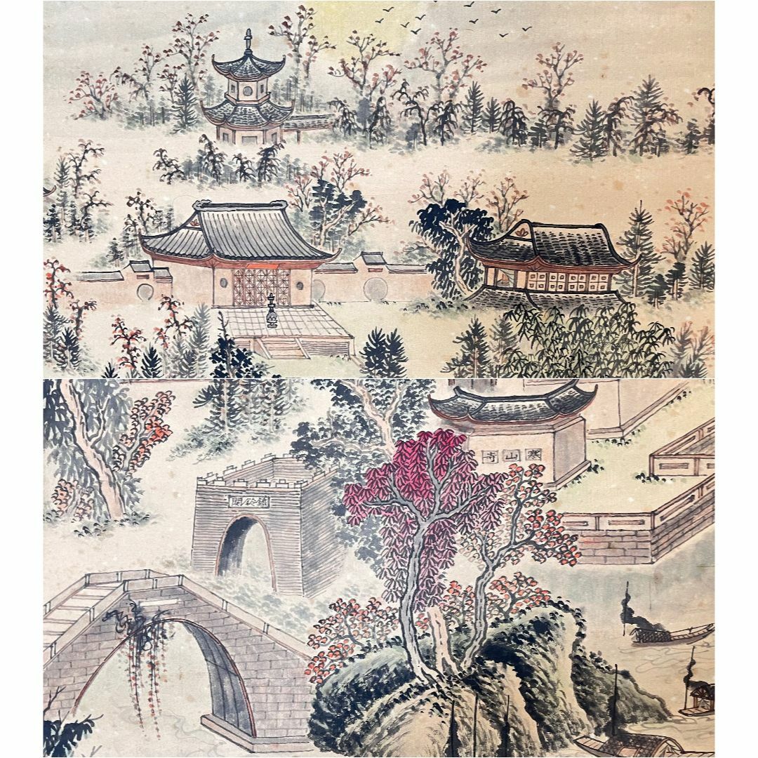 大幅掛軸 仙客題 惲寿平画『古寒山寺図』中国画 紙本 肉筆 掛け軸 R025