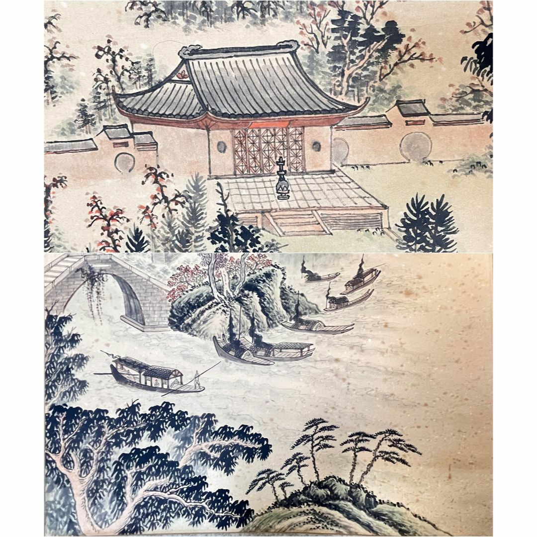 大幅掛軸 仙客題 惲寿平画『古寒山寺図』中国画 紙本 肉筆 掛け軸 R025 6