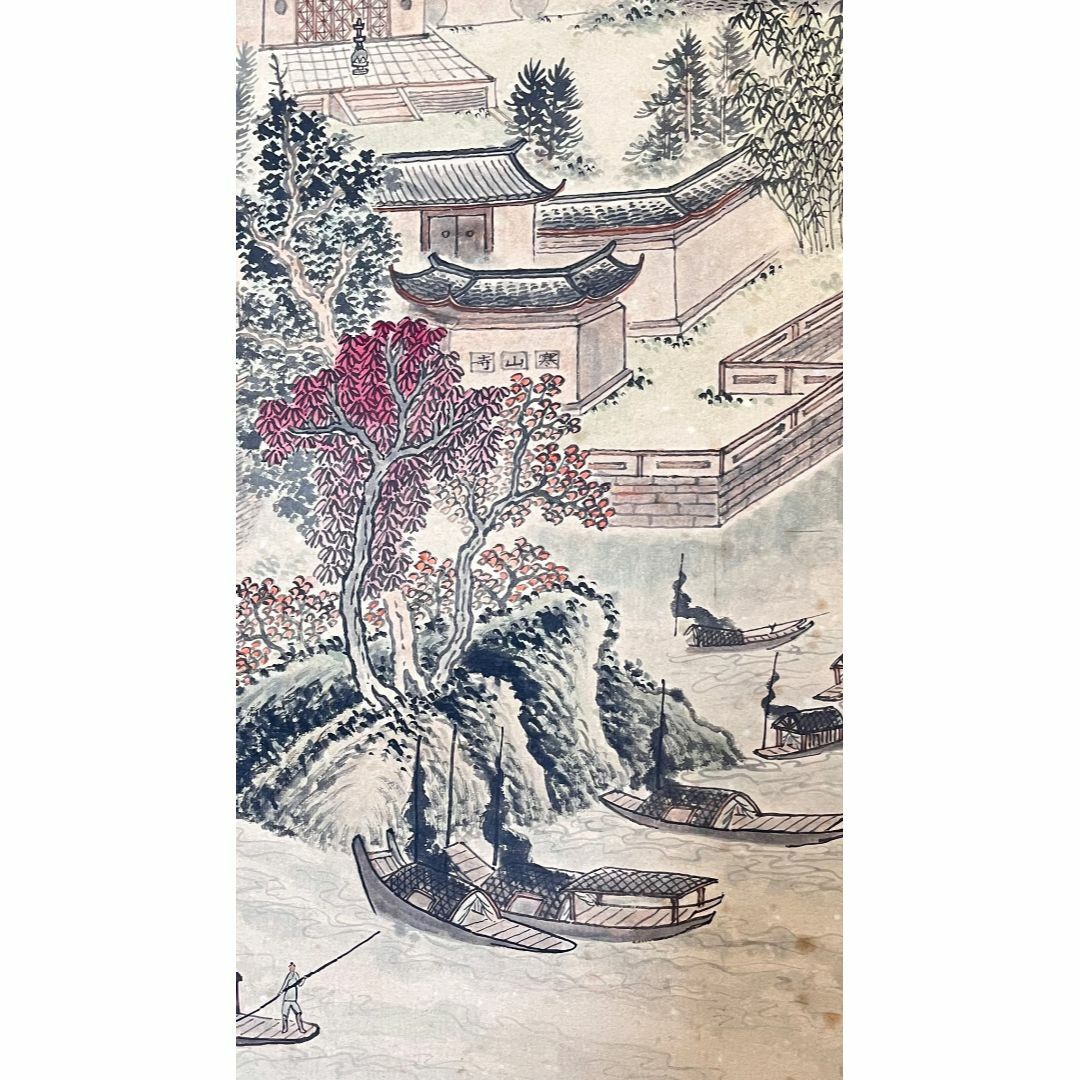 大幅掛軸 仙客題 惲寿平画『古寒山寺図』中国画 紙本 肉筆 掛け軸 R025 7