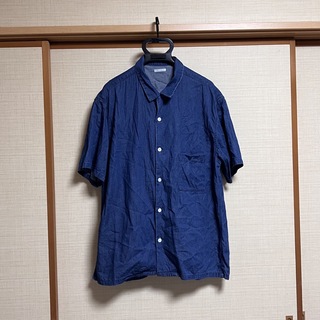 ジーユー(GU)のGU ジーユー ライトデニム オープンカラー ビックシャツ ブルー デニムシャツ(Tシャツ/カットソー(半袖/袖なし))