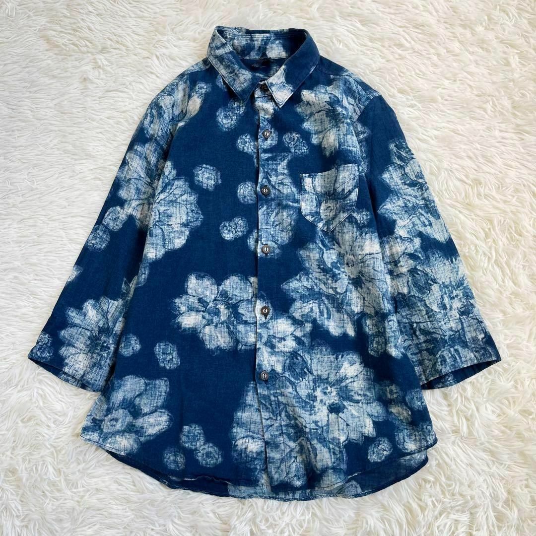 45R - 【美品】45R シャツ ブラウス 花柄 フラワー 藍染め インディゴ 