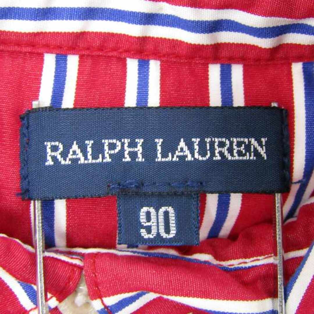 Ralph Lauren(ラルフローレン)のラルフローレン 長袖ワンピース シャツワンピ ストライプ フリル コットン100% ベビー 女の子用 90サイズ レッド RALPH LAUREN キッズ/ベビー/マタニティのベビー服(~85cm)(ワンピース)の商品写真