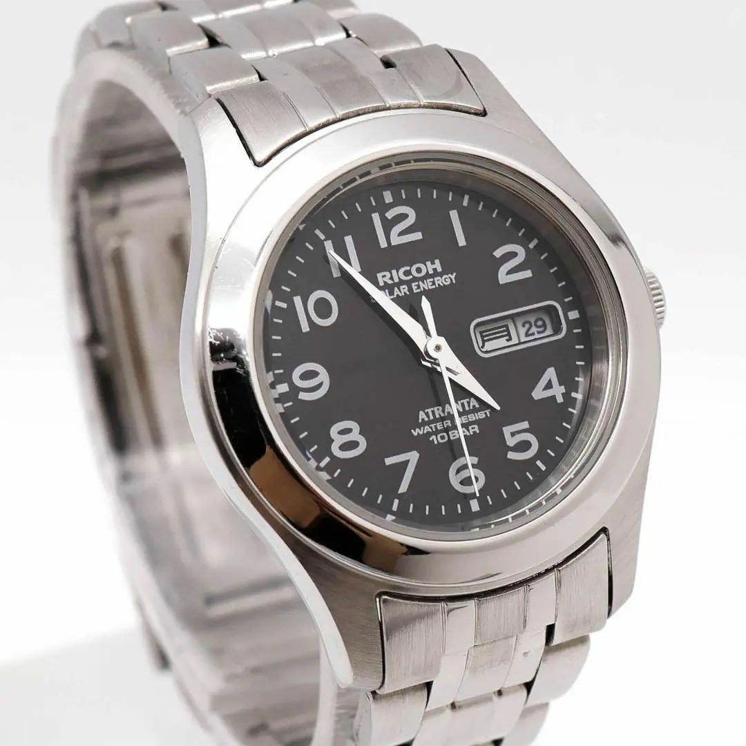 《人気》RICOH 腕時計 ブラック ソーラー デイデイト 10気圧防水