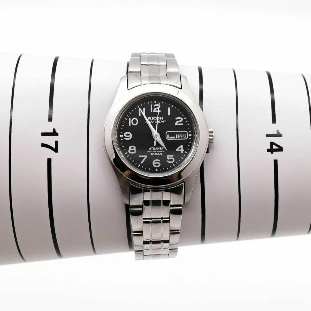 《人気》RICOH 腕時計 ブラック ソーラー デイデイト 10気圧防水 9
