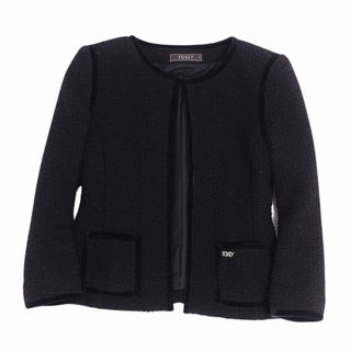 フォクシー(FOXEY)の美品 フォクシー FOXEY ジャケット ノーカラージャケット コンコルド ツイード コットン アウター レディース 40(M相当) ブラック(その他)