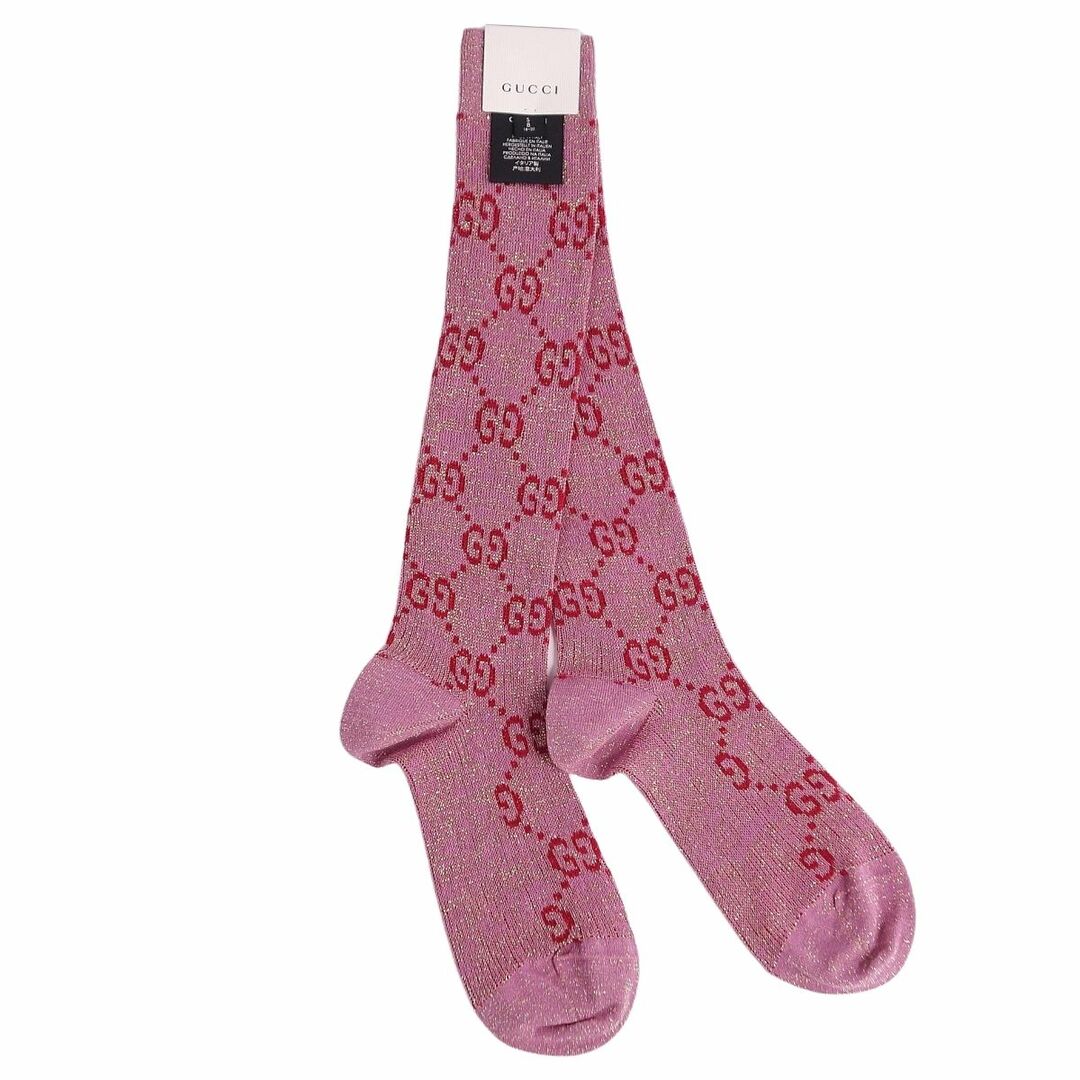 未使用 グッチ GUCCI ソックス 靴下 ニット GGロゴ グリッター コットン レディース S/8(18~20cm) ピンク
