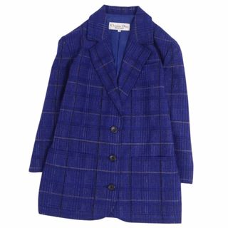 クリスチャンディオール(Christian Dior)の美品 Vintage クリスチャンディオール Christian Dior ジャケット テーラードジャケット シングル チェック柄 ウール アウター レディース M ブルー(テーラードジャケット)