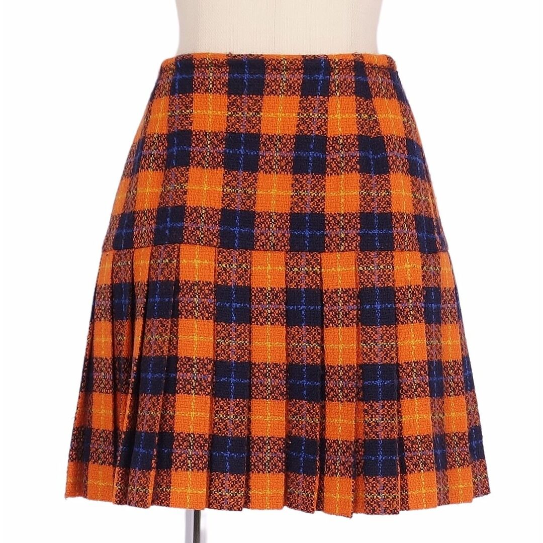 美品 Vintage イヴサンローラン Yves Saint Laurent セットアップ スカートスーツ ジャケット スカート チェック柄 レディース 36(S相当) オレンジ/ネイビー 美品 Vintage イヴサンローラン Yves Saint Laurent セットアップ スカートスーツ ジャケット スカート チェック柄 レディース 36(S相当) オレンジ/ネイビー