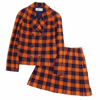 サンローラン(Saint Laurent)の美品 Vintage イヴサンローラン Yves Saint Laurent セットアップ スカートスーツ ジャケット スカート チェック柄 レディース 36(S相当) オレンジ/ネイビー(スーツ)