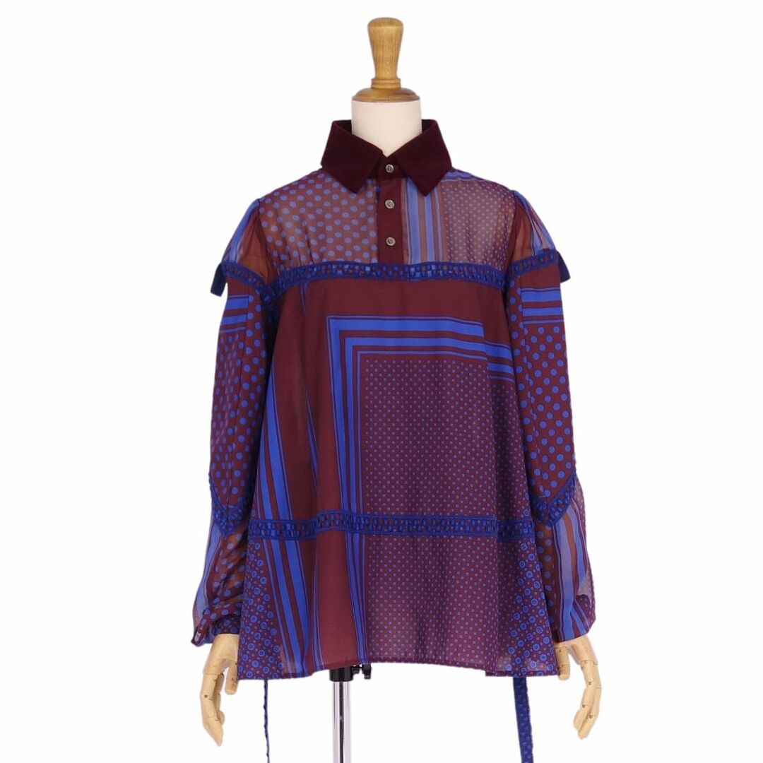 美品 サカイ Sacai シャツ ブラウス プルオーバー ロングスリーブ 総柄 トップス レディース 1(S相当) ブラウン/ブルー | フリマアプリ ラクマ