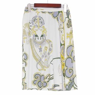 エミリオプッチ(EMILIO PUCCI)の美品 エミリオプッチ EMILIO PUCCI スカート 総柄 レーヨン ジャージー ボトムス レディース イタリア製 42(L相当) グレー(ひざ丈スカート)