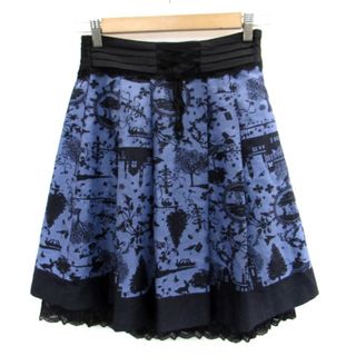 アクシーズファム(axes femme)のアクシーズファム axes femme フレアスカート 総柄 レース M 青(ひざ丈スカート)