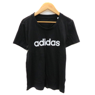 アディダス(adidas)のアディダス Tシャツ カットソー 半袖 ラウンドネック ロゴプリント L 黒(Tシャツ(半袖/袖なし))