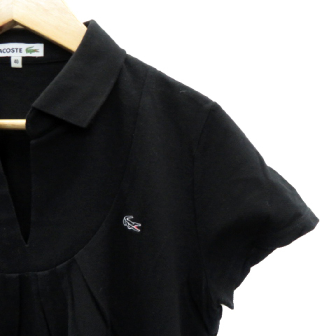 LACOSTE(ラコステ)のラコステ ポロシャツ 半袖 スキッパーカラー 無地 ギャザー ロゴ刺繡 40 黒 レディースのトップス(ポロシャツ)の商品写真