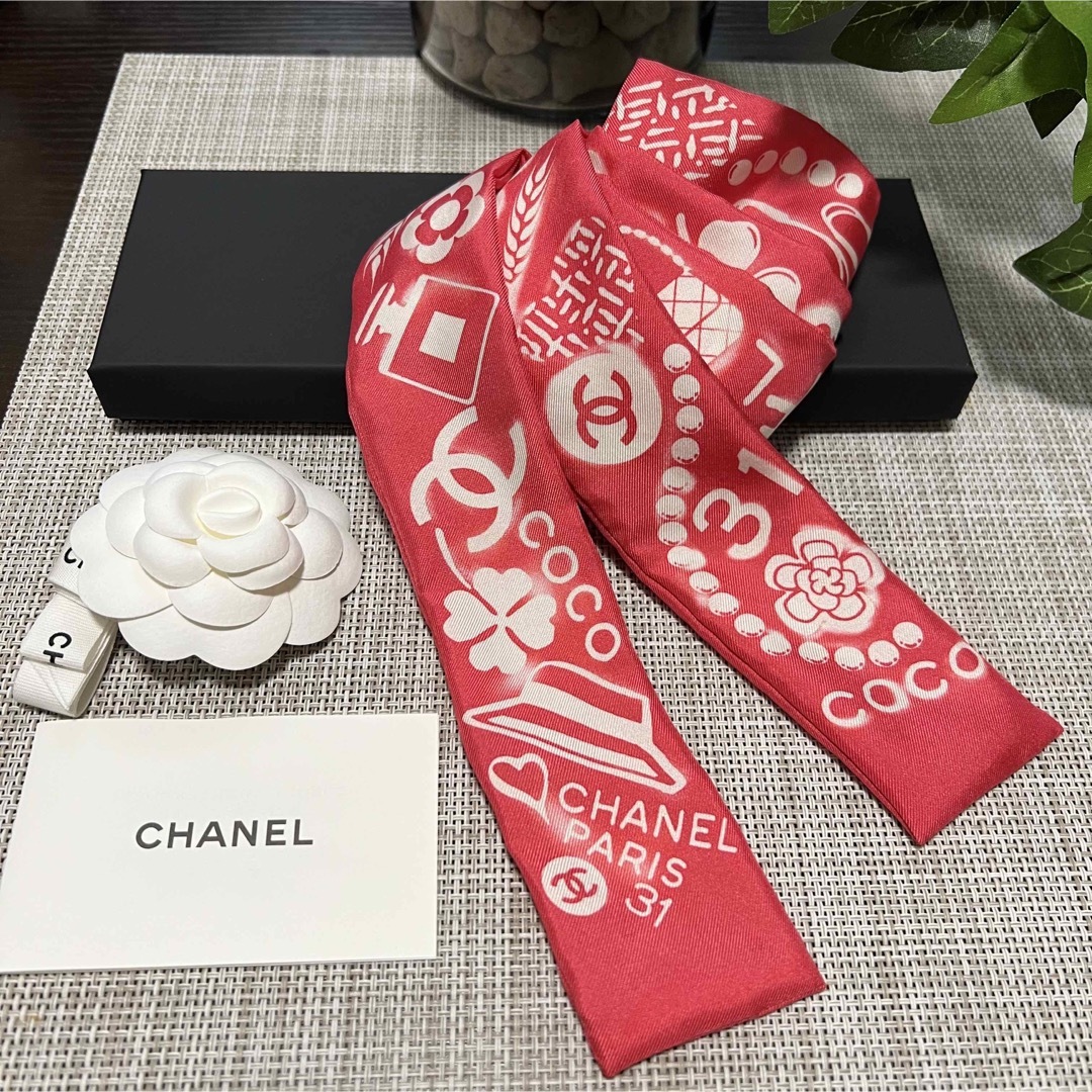 CHANEL シャネル スカーフ リボン ツイリー ヘアバンド ピンク 箱付き | フリマアプリ ラクマ