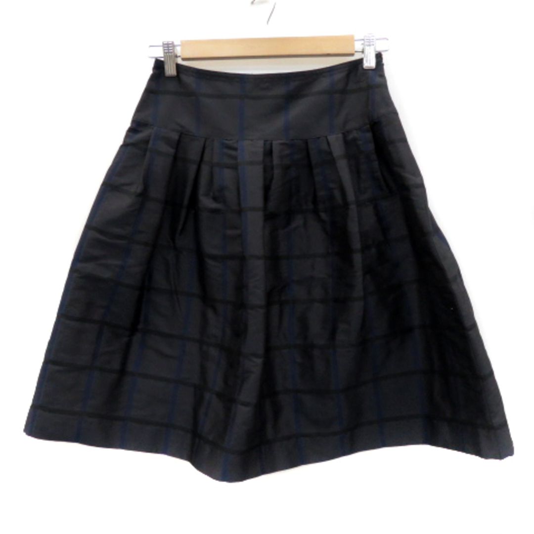 en recre(アンレクレ)のアンレクレ フレアスカート ギャザースカート ミモレ丈 チェック柄 0 黒 紺 レディースのスカート(ひざ丈スカート)の商品写真